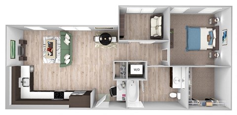 Floor plan for 1 bed, 1 bath, 756 sqft